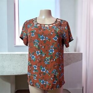 Lily white Floral Orange blouse women's Size M